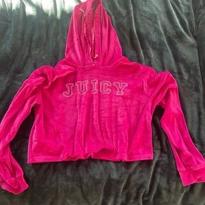 Juicy Couture Hot Pink y2k Velour Gemstone Crop Hoodie size small